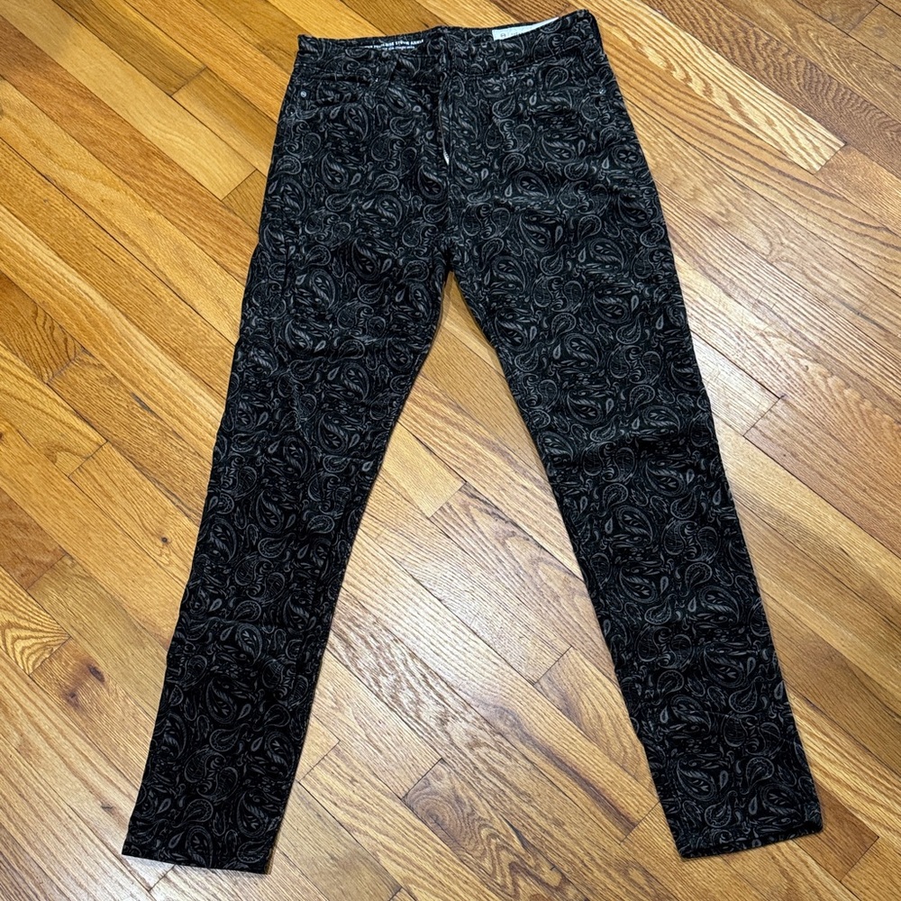 AG/Anthropologie Black Paisley Skinny Jeans, 28R